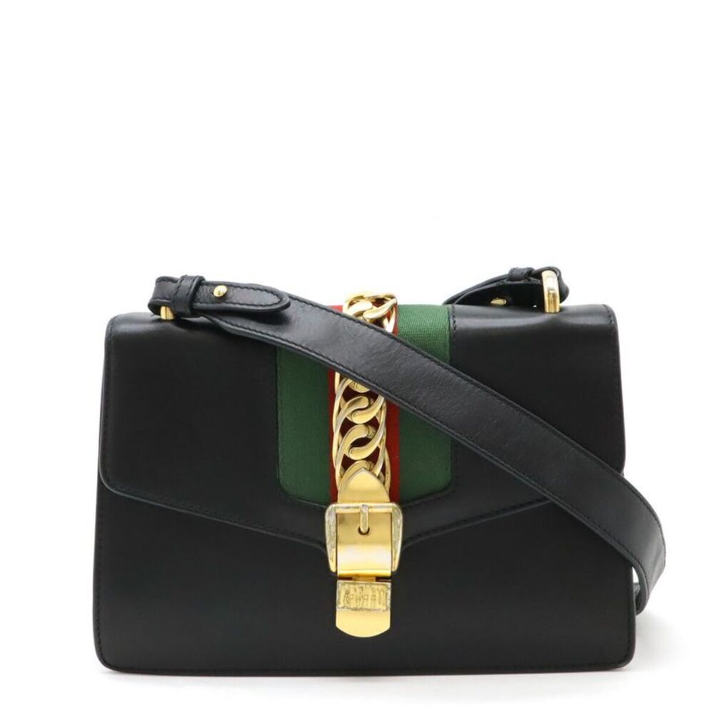 Gucci Sylvie Leather Shoulder Bag Black
